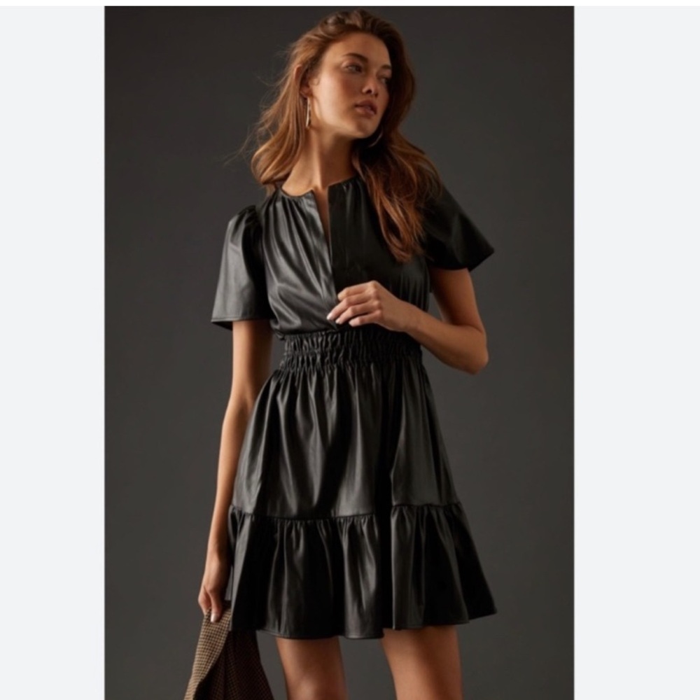 NWT Anthropologie The Somerset Vegan Leather Mini Dress